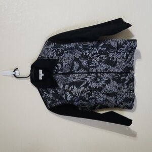 Anne Fontaine Black/Grey Floral Print Zip Up Lightweight Jacket Wool Blend 4